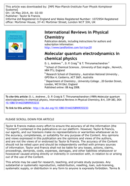 International Reviews in Physical Chemistry Molecular Quantum