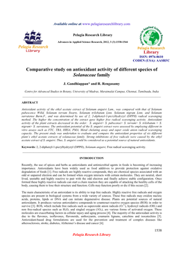 Comparative Study on Antioxidant Activity of Different Species of Solanaceae Family