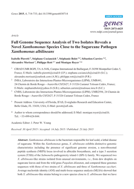 Full Genome Sequence Analysis of Two Isolates Reveals a Novel Xanthomonas Species Close to the Sugarcane Pathogen Xanthomonas Albilineans