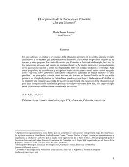 El Surgimiento De La Educación En Colombia: ¿En Que Fallamos?1