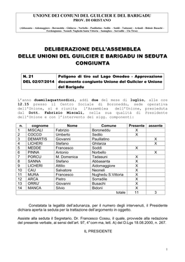 Deliberazione Dell'assemblea Delle Unioni Del Guilcier E