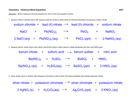 Chemical Word Equations (Key)