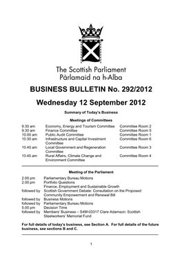 BUSINESS BULLETIN No. 292/2012 Wednesday 12 September 2012