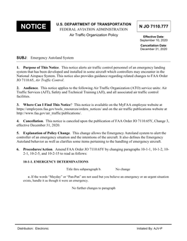 N JO 7110/777 Emergency Autoland System