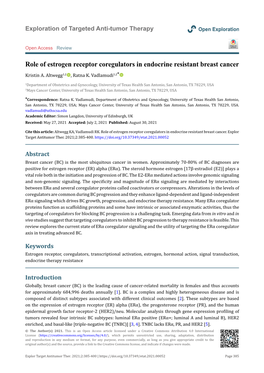 Role of Estrogen Receptor Coregulators in Endocrine Resistant Breast Cancer Kristin A