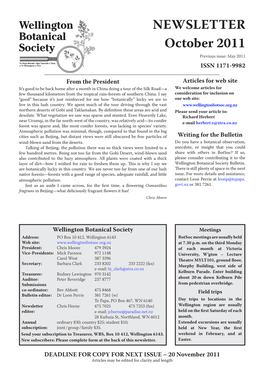 NEWSLETTER October 2011 Previous Issue: May 2011 ISSN 1171-9982