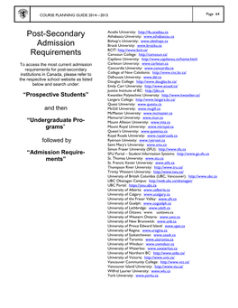 Post Secondary Admission Requirements