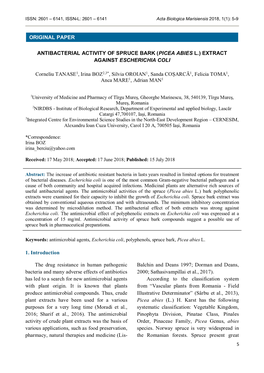 Antibacterial Activity of Spruce Bark (Picea Abies L.) Extract Against Escherichia Coli