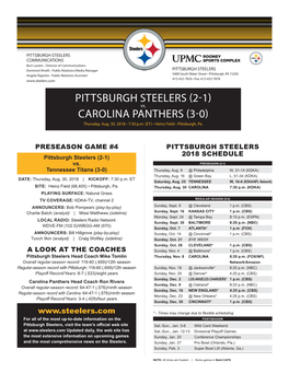 Pittsburgh Steelers (2-1) Carolina Panthers (3-0)