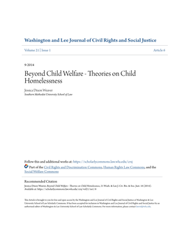 Beyond Child Welfare - Theories on Child Homelessness Jessica Dixon Weaver Southern Methodist University School of Law