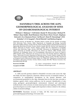 Hannibal's Trek Across the Alps: Geomorphological Analysis of Sites