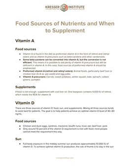 Food Sources of Nutrients and When to Supplement