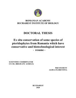 DOCTORAL THESIS Ex Situ Conservation of Some Species Of