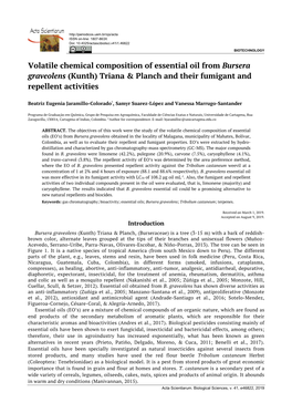 Volatile Chemical Composition of Essential Oil from Bursera Graveolens (Kunth) Triana & Planch and Their Fumigant and Repellent Activities