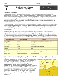 The Origin and Diffusion of World Languages