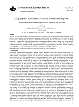 Analyzing the Causes of the Dissolution of the Former Yugoslav Federation from the Perspective of Ethnicity Relations