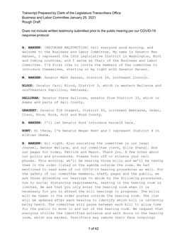 Transcript Prepared by Clerk of the Legislature Transcribers Office Business and Labor Committee January 25, 2021 Rough Draft