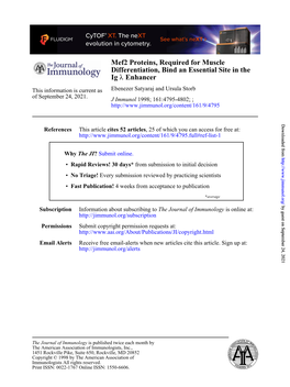 Enhancer Λ Ig Differentiation, Bind an Essential Site in the Mef2 Proteins