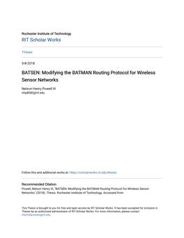 BATSEN: Modifying the BATMAN Routing Protocol for Wireless Sensor Networks