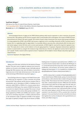 Rapamycin As Anti-Aging Treatment: a Literature Review