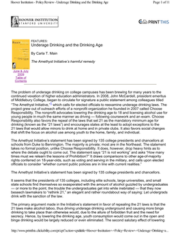 Policy Review - Underage Drinking and the Drinking Age Page 1 of 11