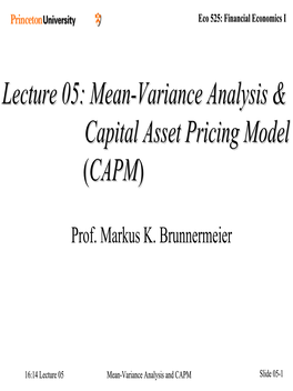 Lecture 05: Mean-Variance Analysis & Capital Asset Pricing Model (CAPM)