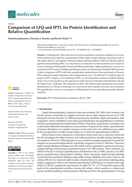 Comparison of LFQ and IPTL for Protein Identification and Relative