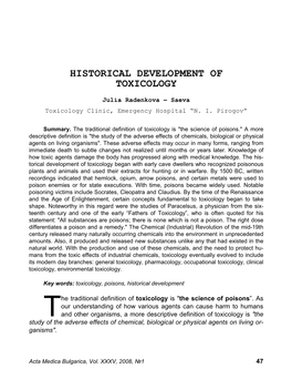 Historical Development of Toxicology