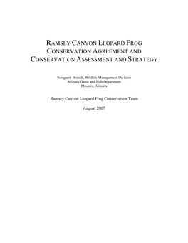 Ramsey Canyon Leopard Frog Conservation Agreement and Conservation Assessment and Strategy