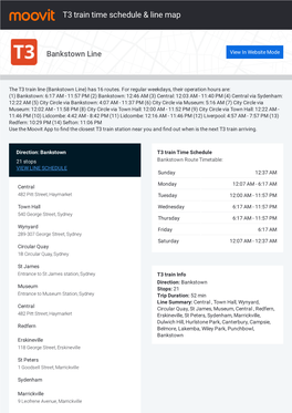 T3 Train Time Schedule & Line Route