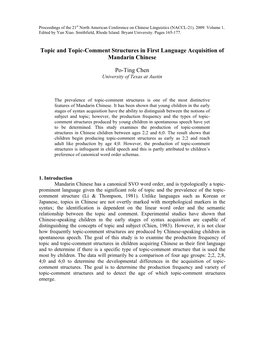 Topic and Topic-Comment Structures in First Language Acquisition of Mandarin Chinese