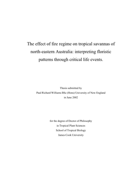 The Effect of Fire Regime on Tropical Savannas of North-Eastern Australia: Interpreting Floristic Patterns Through Critical Life Events