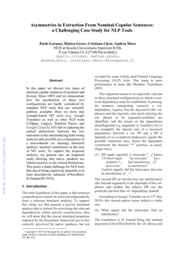 Asymmetries in Extraction from Nominal Copular Sentences: a Challenging Case Study for NLP Tools