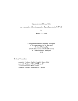 Incarceration and Sexual Risk: an Examination of How Incarceration Shapes the Context of HIV Risk