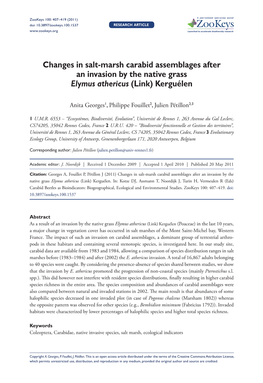 Changes in Salt-Marsh Carabid Assemblages After an Invasion by the Native Grass Elymus Athericus (Link) Kerguélen