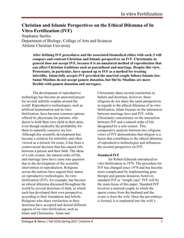 In Vitro Fertilization Christian and Islamic Perspectives on the Ethical