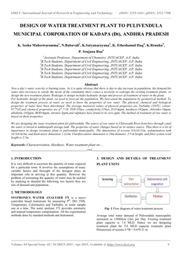 DESIGN of WATER TREATMENT PLANT to PULIVENDULA MUNICIPAL CORPORATION of KADAPA (Dt), ANDHRA PRADESH