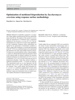 Optimization of Methionol Bioproduction by Saccharomyces Cerevisiae Using Response Surface Methodology