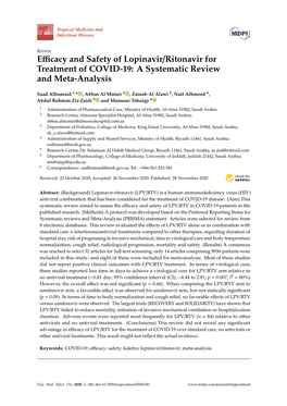 Efficacy and Safety of Lopinavir/Ritonavir for Treatment Of