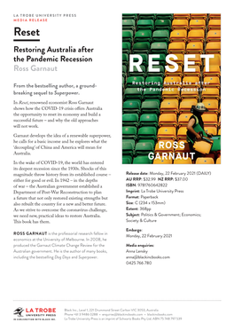 Restoring Australia After the Pandemic Recession Ross Garnaut