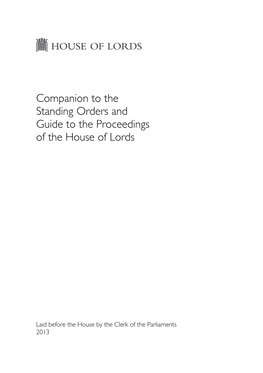 Companion to the Standing Orders and Guide to the Proceedings of the House of Lords