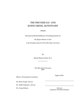 The Preverb Eis- and Koine Greek Aktionsart