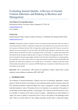 A Review of Journal Citation Indicators and Ranking in Business and Management