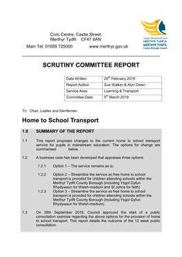 SCRUTINY COMMITTEE REPORT Home to School Transport