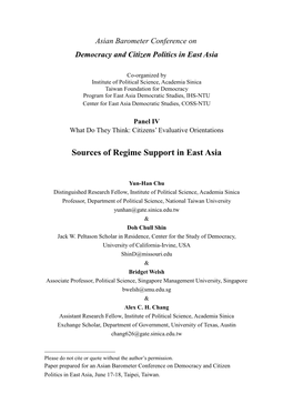 Sources of Regime Support in East Asia