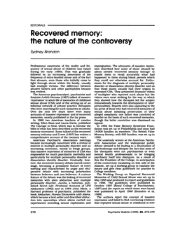 Recovered Memory: the Nature of the Controversy