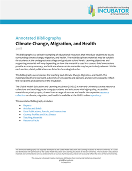 Annotated Bibliography Climate Change, Migration, and Health 2018