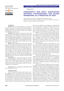 Comorbidity and Gout: Association Between Hyperuricemia and Blood Parameters As a Predictor of Gout