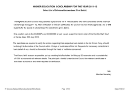 Higher Education Scholarship 2011-12