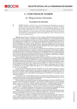 ORDEN 46/2021, De 22 De Enero, De La Consejería De Sanidad